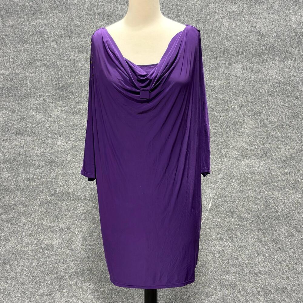 Nine West Dress Womens 8 Purple Cowl Neck Shift Dolman Sleeve Studded Dahlia